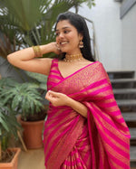 Thumbnail for NOZ2TOZ Women Banarasi Silk Woven Saree With Blouse Piece - Pink - Distacart