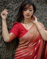 Thumbnail for Malishka Banarasi Silk Woven Saree With Blouse Piece - Red