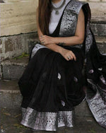 Thumbnail for Malishka Banarasi Silk Woven Saree With Blouse Piece - Black - Distacart