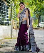 Thumbnail for Malishka Banarasi Silk Woven Saree With Blouse Piece - Majenta - Distacart