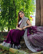 Thumbnail for Malishka Banarasi Silk Woven Saree With Blouse Piece - Majenta - Distacart