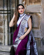 Thumbnail for Malishka Banarasi Silk Woven Saree With Blouse Piece - Majenta - Distacart
