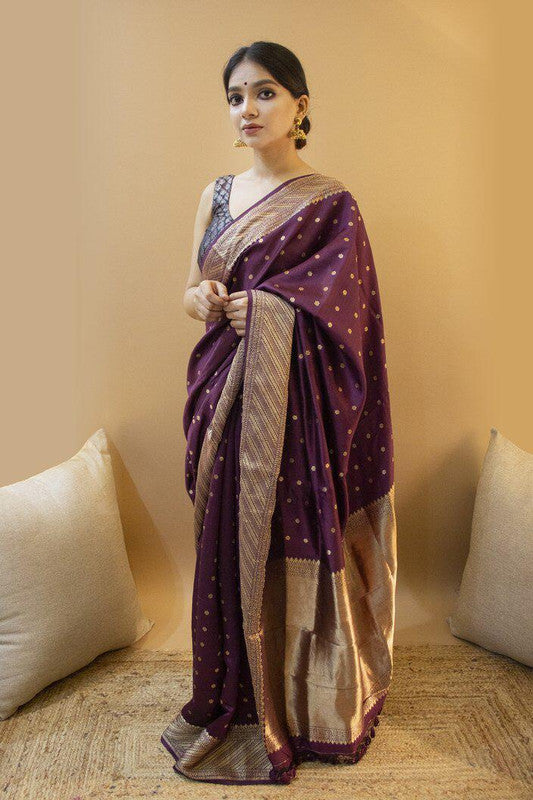 NOZ2TOZ Women Banarasi Silk Woven Saree With Blouse Piece - Purple - Distacart
