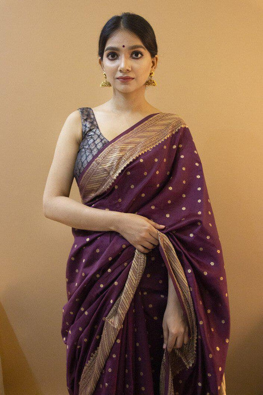 NOZ2TOZ Women Banarasi Silk Woven Saree With Blouse Piece - Purple - Distacart