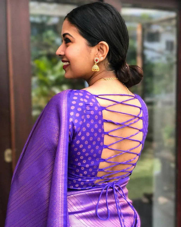 NOZ2TOZ Women Banarasi Silk Woven Saree With Blouse Piece - Lavender - Distacart