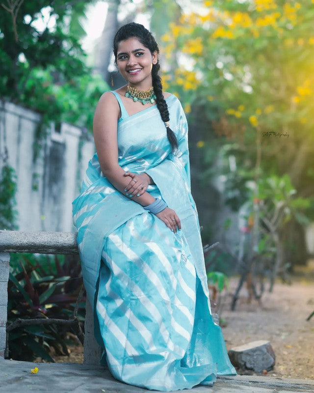 NOZ2TOZ Women Banarasi Silk Woven Saree With Blouse Piece - Sky Blue - Distacart