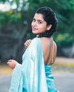 Thumbnail for NOZ2TOZ Women Banarasi Silk Woven Saree With Blouse Piece - Sky Blue - Distacart