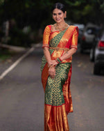 Thumbnail for NOZ2TOZ Women Banarasi Silk Woven Saree With Blouse Piece - Green - Distacart