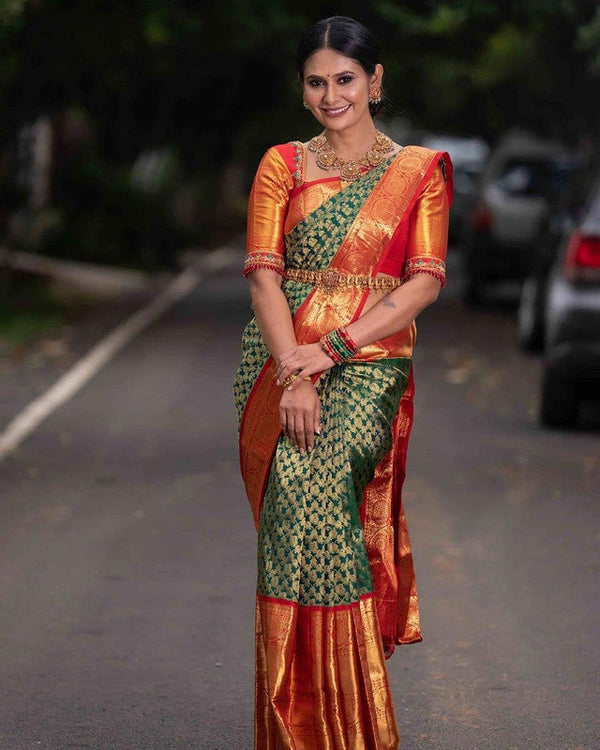 NOZ2TOZ Women Banarasi Silk Woven Saree With Blouse Piece - Green - Distacart
