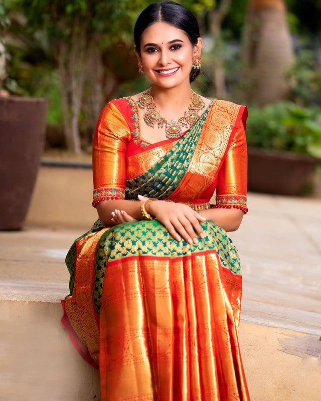 NOZ2TOZ Women Banarasi Silk Woven Saree With Blouse Piece - Green - Distacart