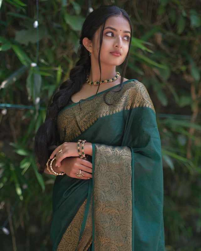 NOZ2TOZ Women Banarasi Silk Woven Saree With Blouse Piece - Bgreen - Distacart