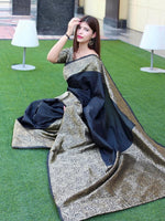 Thumbnail for Malishka Banarasi Silk Woven Saree With Blouse Piece - Black