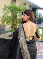 Thumbnail for Malishka Banarasi Silk Woven Saree With Blouse Piece - Black