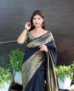 Thumbnail for NOZ2TOZ Women Banarasi Silk Woven Saree With Blouse Piece - Black - Distacart