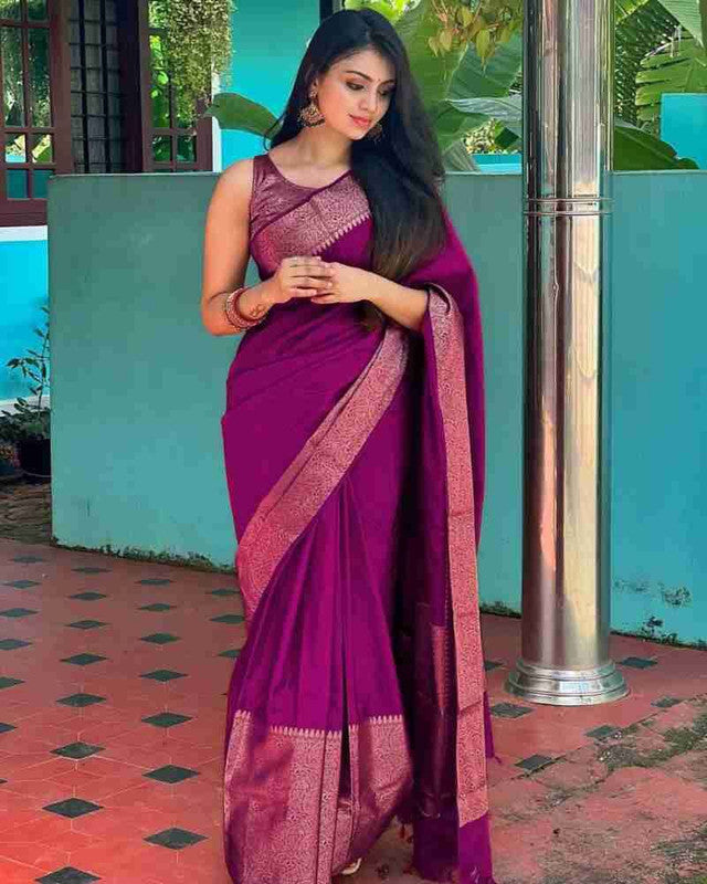 NOZ2TOZ Women Banarasi Silk Woven Saree With Blouse Piece - Magenta - Distacart