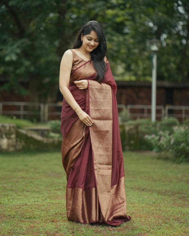 NOZ2TOZ Women Banarasi Silk Woven Saree With Blouse Piece - Maroon - Distacart