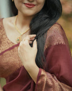 Thumbnail for Malishka Banarasi Silk Woven Saree With Blouse Piece - Maroon