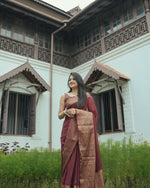 Thumbnail for Malishka Banarasi Silk Woven Saree With Blouse Piece - Maroon