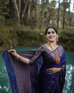 Thumbnail for NOZ2TOZ Women Banarasi Silk Woven Saree With Blouse Piece - Navy Blue - Distacart