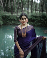 Thumbnail for NOZ2TOZ Women Banarasi Silk Woven Saree With Blouse Piece - Navy Blue - Distacart