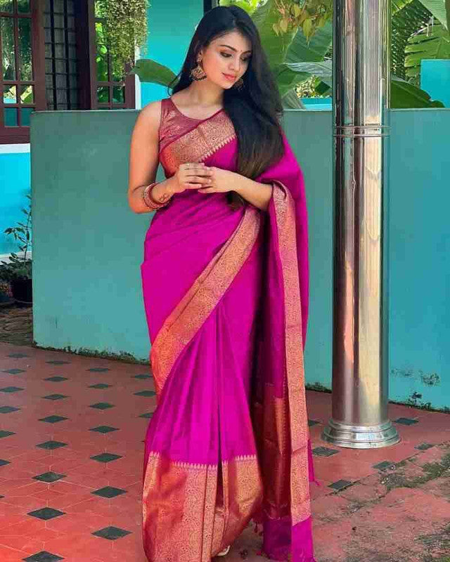 NOZ2TOZ Women Banarasi Silk Woven Saree With Blouse Piece - Pink - Distacart
