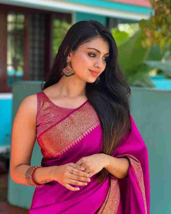 NOZ2TOZ Women Banarasi Silk Woven Saree With Blouse Piece - Pink - Distacart