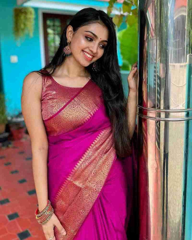 NOZ2TOZ Women Banarasi Silk Woven Saree With Blouse Piece - Pink - Distacart