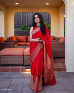 Thumbnail for Malishka Banarasi Silk Woven Saree With Blouse Piece - Red