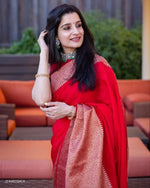 Thumbnail for Malishka Banarasi Silk Woven Saree With Blouse Piece - Red