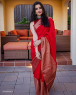 Thumbnail for Malishka Banarasi Silk Woven Saree With Blouse Piece - Red