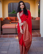 Thumbnail for NOZ2TOZ Women Banarasi Silk Woven Saree With Blouse Piece - Red - Distacart