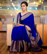 Thumbnail for Malishka Banarasi Silk Woven Saree With Blouse Piece - Royal Blue - Distacart