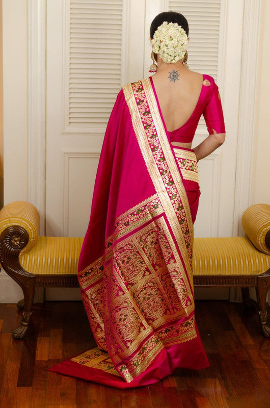 NOZ2TOZ Women Banarasi Silk Woven Saree With Blouse Piece - Pink - Distacart