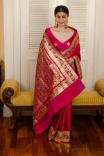 Thumbnail for NOZ2TOZ Women Banarasi Silk Woven Saree With Blouse Piece - Pink - Distacart