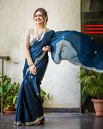 Thumbnail for Malishka Georgette Silk Embroidery Saree With Blouse Piece - Navy Blue - Distacart