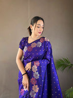 Thumbnail for Malishka Banarasi Silk Jacquard Rich Pallu Blue Saree With Blouse Piece - Distacart