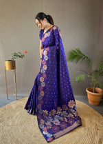 Thumbnail for Malishka Banarasi Silk Jacquard Rich Pallu Blue Saree With Blouse Piece - Distacart