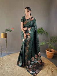 Thumbnail for Malishka Banarasi Silk Jacquard Rich Pallu Green Saree With Blouse Piece - Distacart