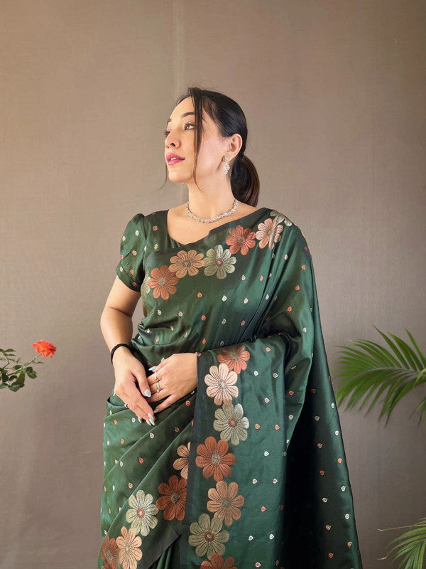 Malishka Banarasi Silk Jacquard Rich Pallu Green Saree With Blouse Piece - Distacart