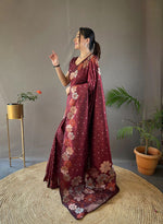 Thumbnail for Malishka Banarasi Silk Jacquard Rich Pallu Maroon Saree With Blouse Piece - Distacart