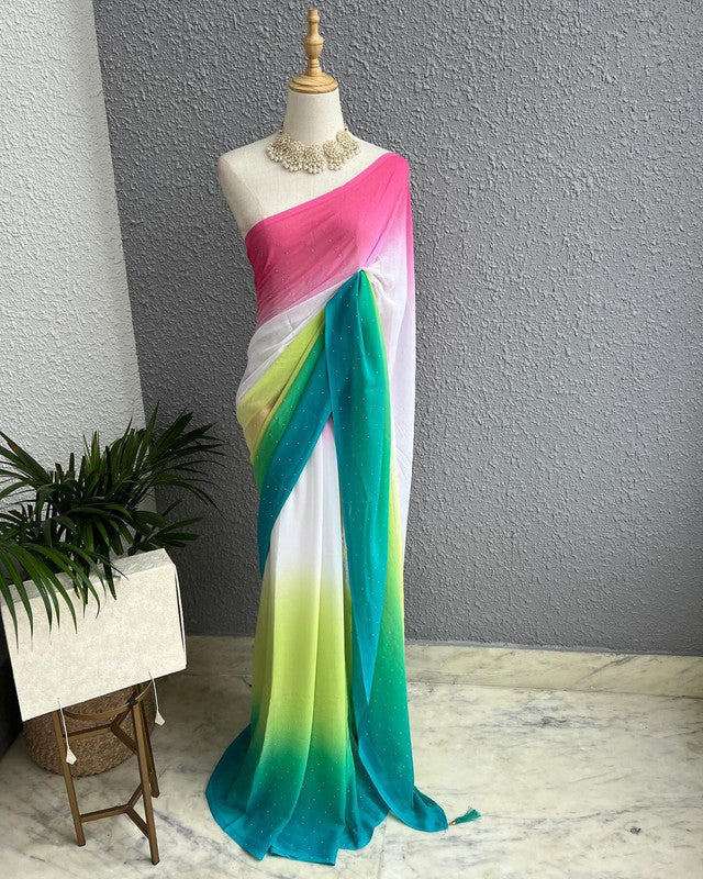 Malishka Pure Georgette Pedding Design Saree With Blouse Piece - Green - Distacart