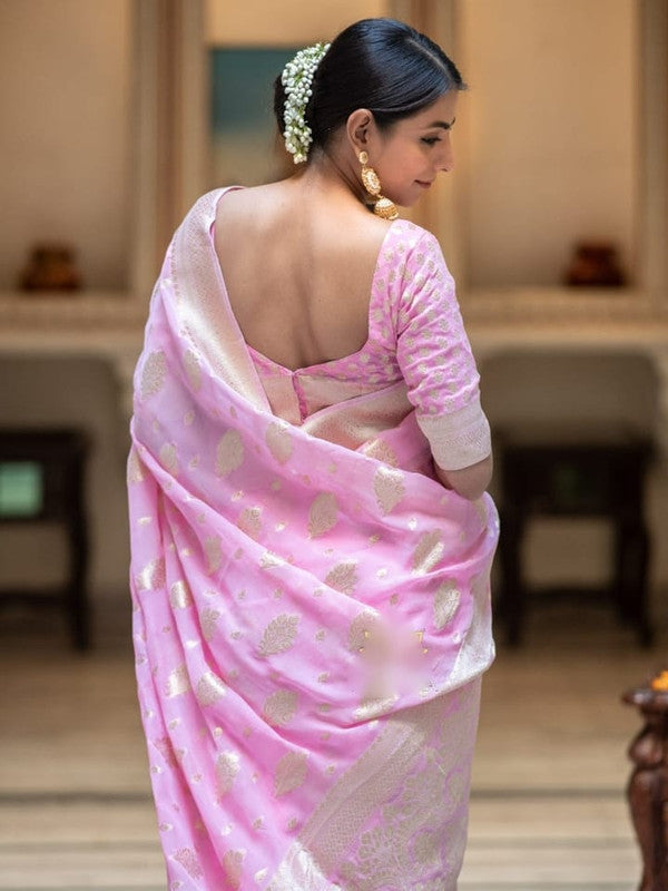 Malishka Cotton Silk Jacquard Rich Pallu Saree With Blouse Piece - Baby Pink - Distacart