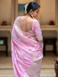 Thumbnail for Malishka Cotton Silk Jacquard Rich Pallu Saree With Blouse Piece - Baby Pink - Distacart