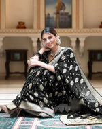 Thumbnail for Malishka Cotton Silk Jacquard Rich Pallu Saree With Blouse Piece - Black - Distacart