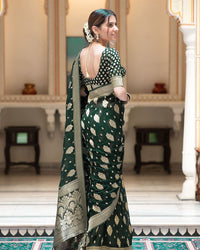 Thumbnail for Malishka Cotton Silk Jacquard Rich Pallu Saree With Blouse Piece - Green - Distacart