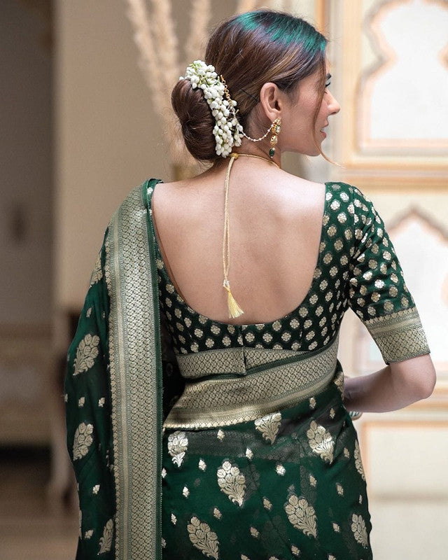 Malishka Cotton Silk Jacquard Rich Pallu Saree With Blouse Piece - Green - Distacart