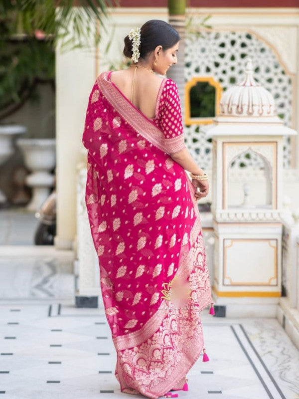 Malishka Cotton Silk Jacquard Rich Pallu Saree With Blouse Piece - Pink - Distacart