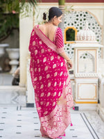 Thumbnail for Malishka Cotton Silk Jacquard Rich Pallu Saree With Blouse Piece - Pink - Distacart