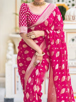 Thumbnail for Malishka Cotton Silk Jacquard Rich Pallu Saree With Blouse Piece - Pink - Distacart