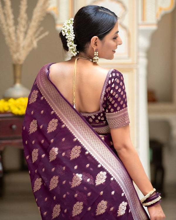 Malishka Cotton Silk Jacquard Rich Pallu Saree With Blouse Piece - Purple - Distacart